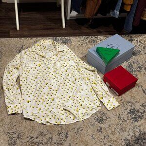 Equipment femme silk blouse with tennis balls print, cream and yellow XS